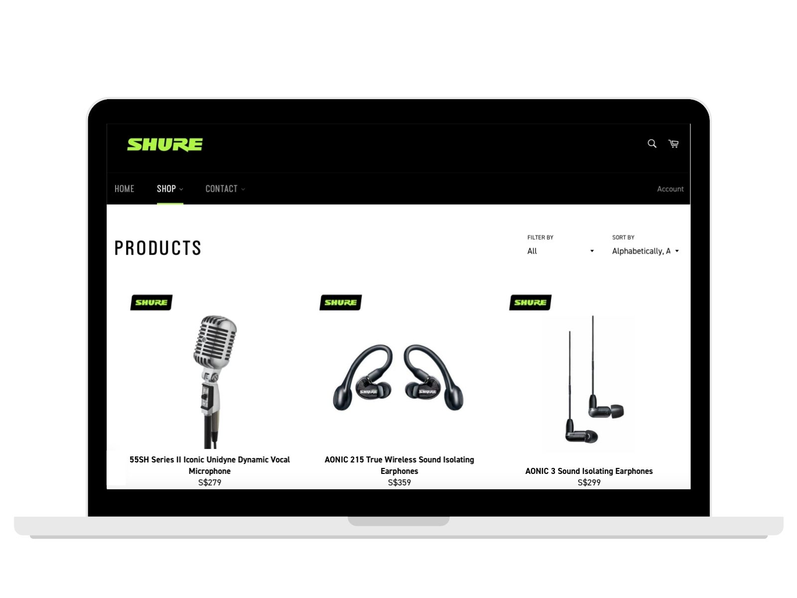 Shure Singapore Shopify on Desktop