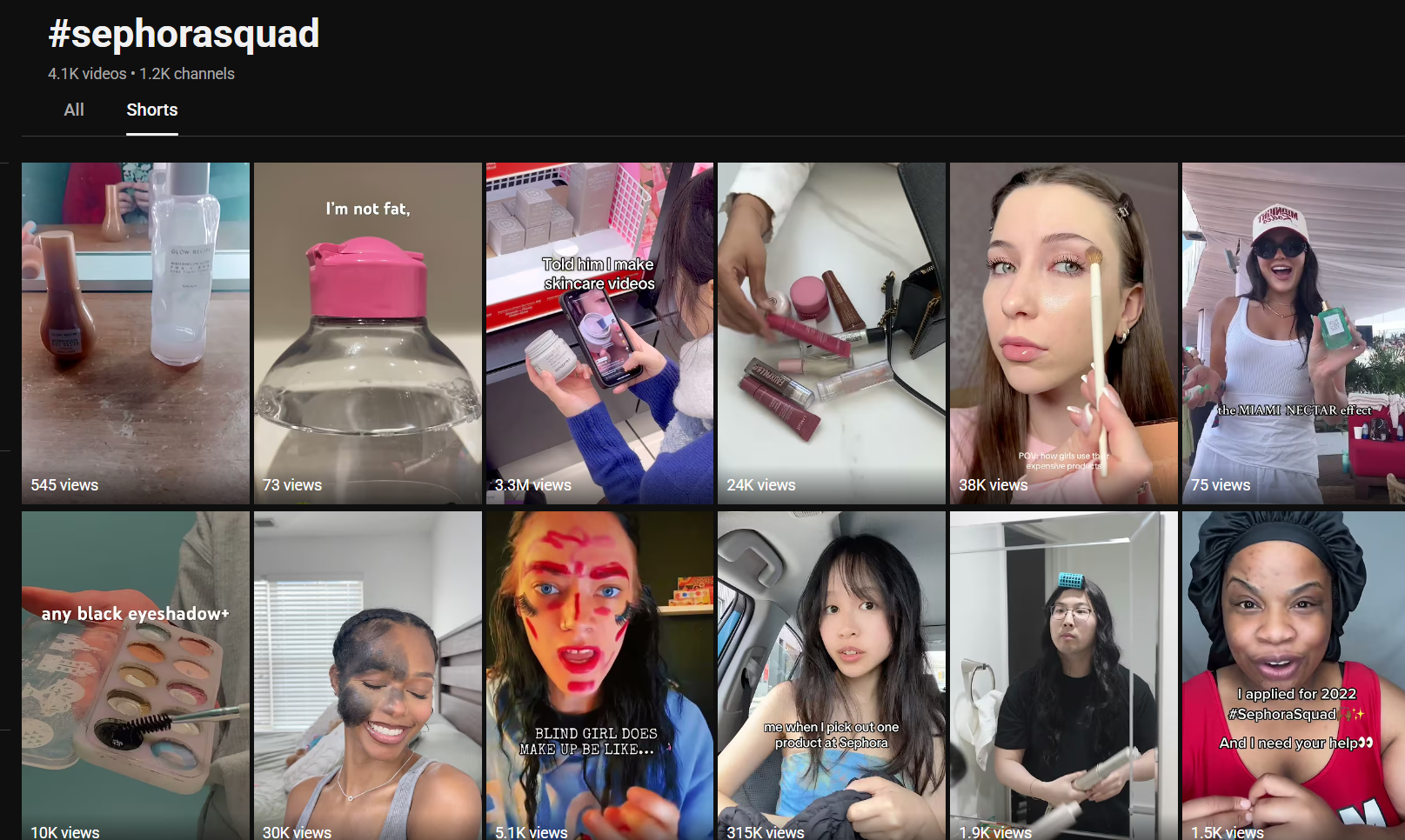 Hashtag SephoraSquad on Youtube Shorts