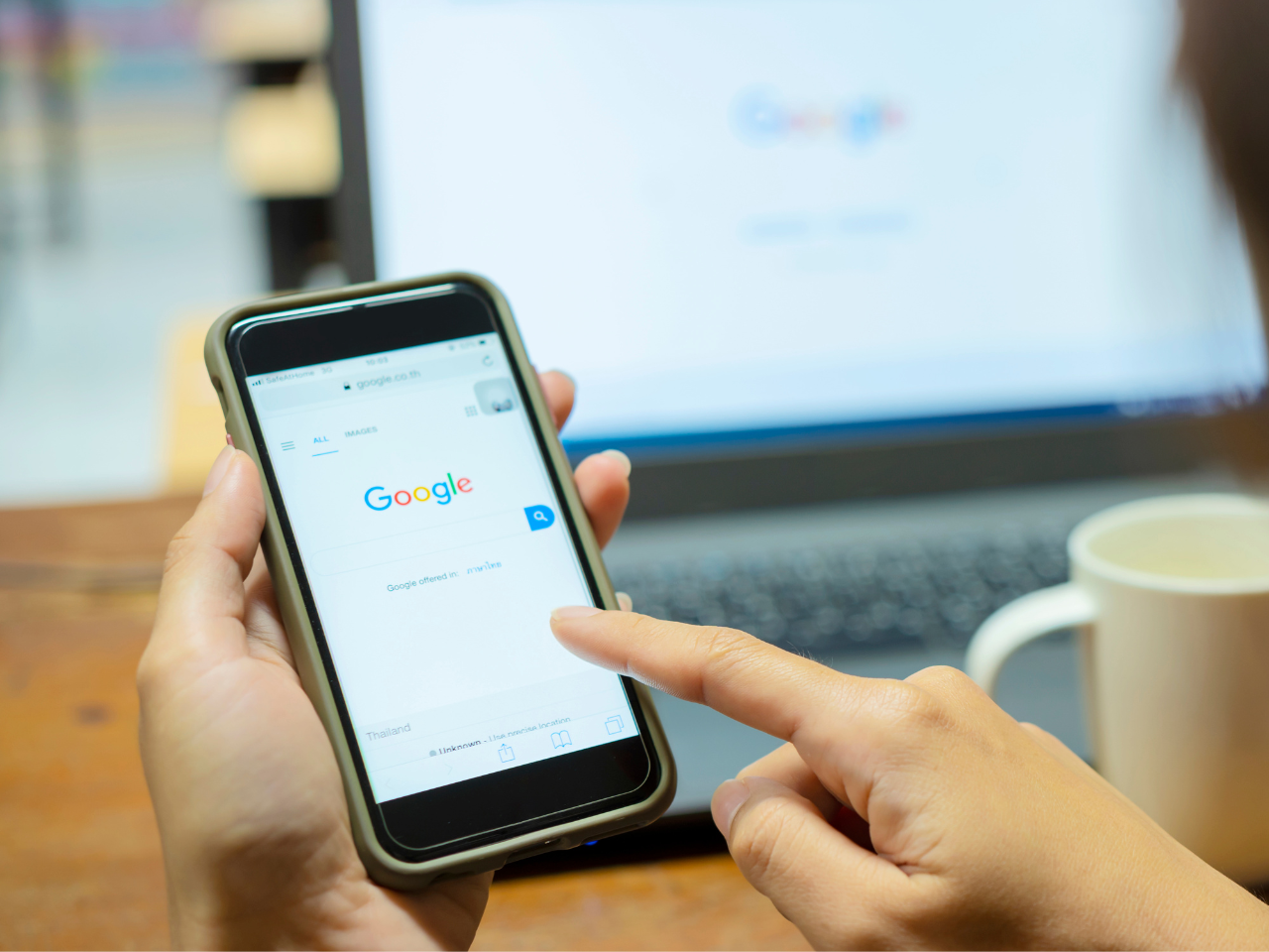 Woman Using Google to Search for Information