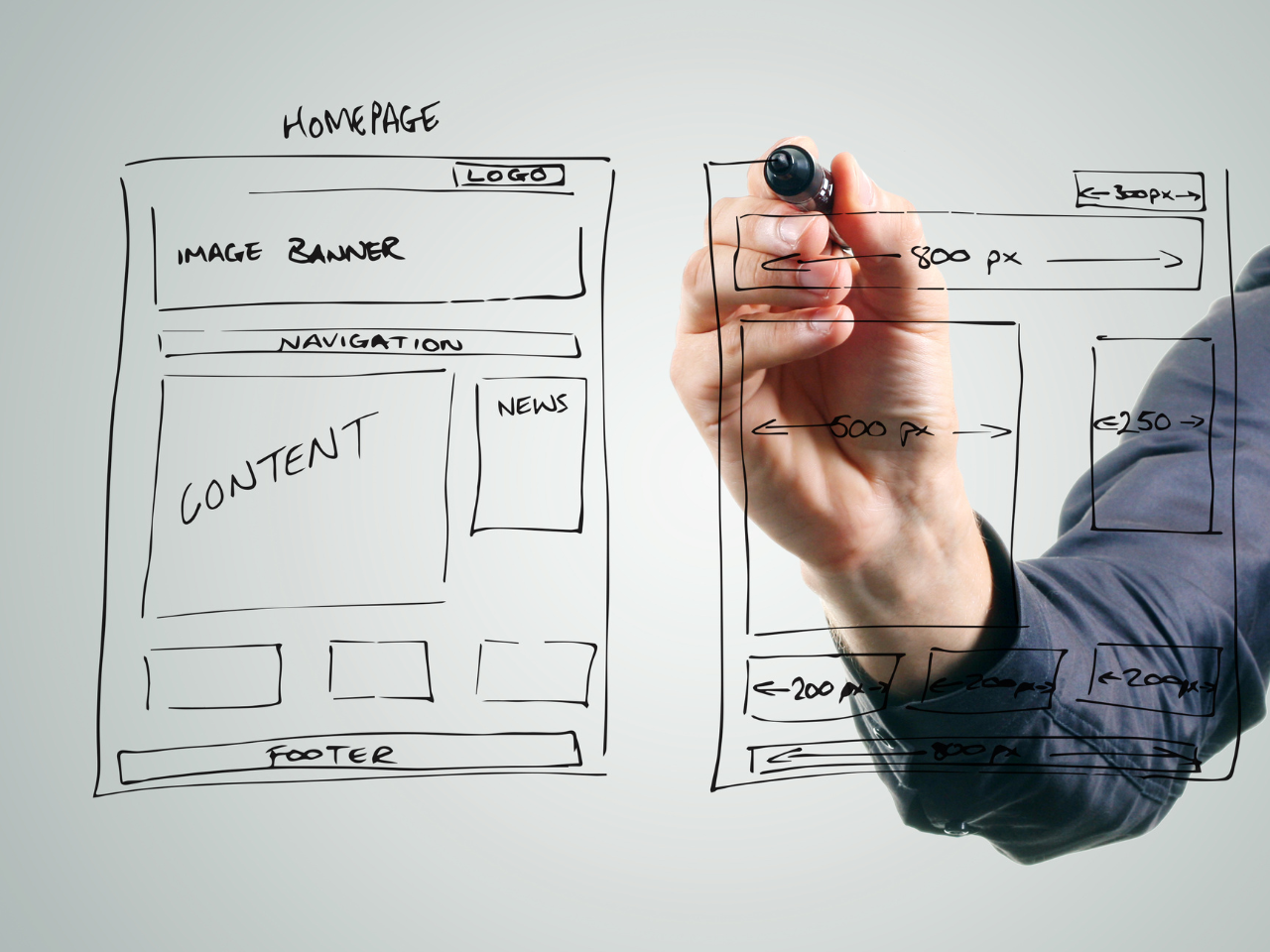 designer drawing website development wireframe