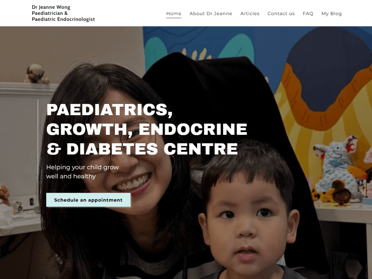 Homepage of Dr. Jeanne Wong’s website showing modern hero banner and user-friendly navigation.