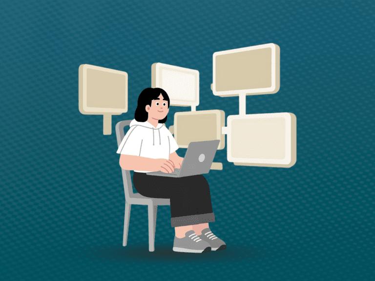 illustration searching on a computer with branches displayed on a screen.