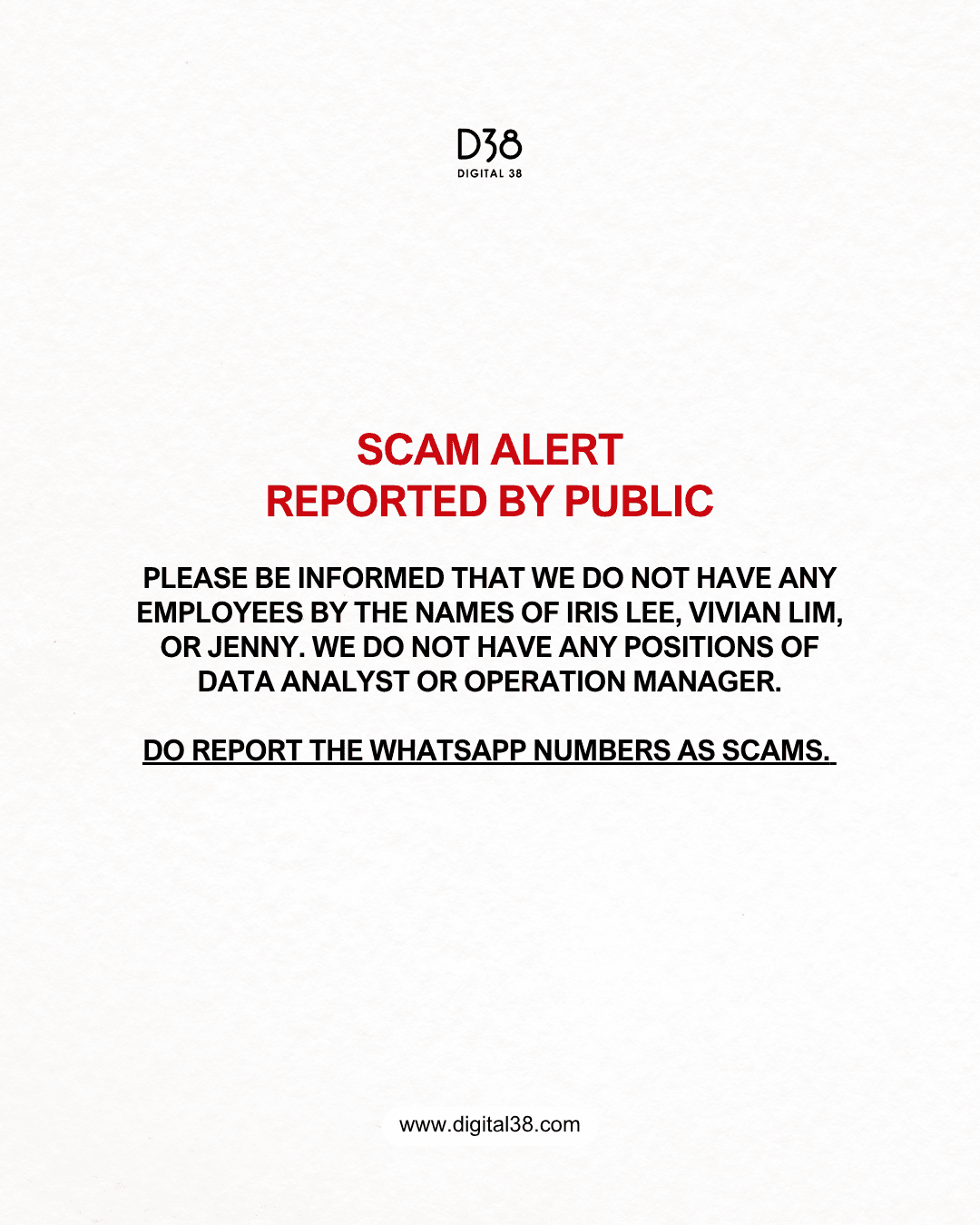 Scam Alert Reported by Public